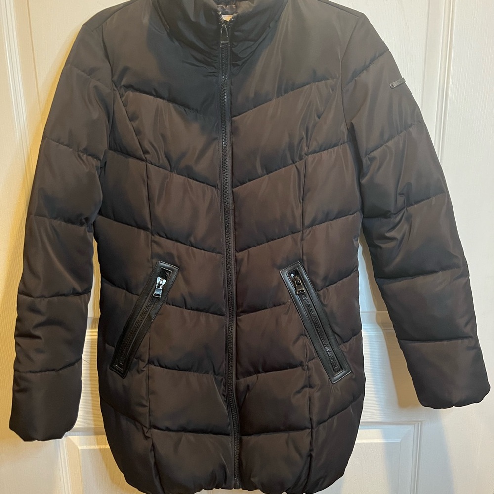 Calvin Klein Black Puffer Jacket with Quilted Design and High Collar